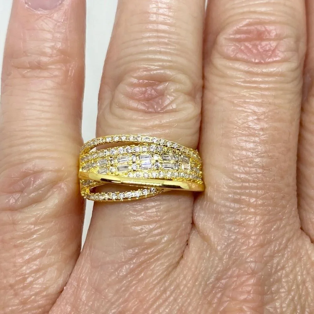 Gold White Sapphire Baguette Ring